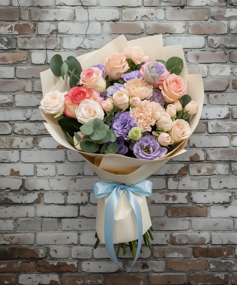 Букет цветов из: Розы, Лизиантусы и Гвоздики в Александрии